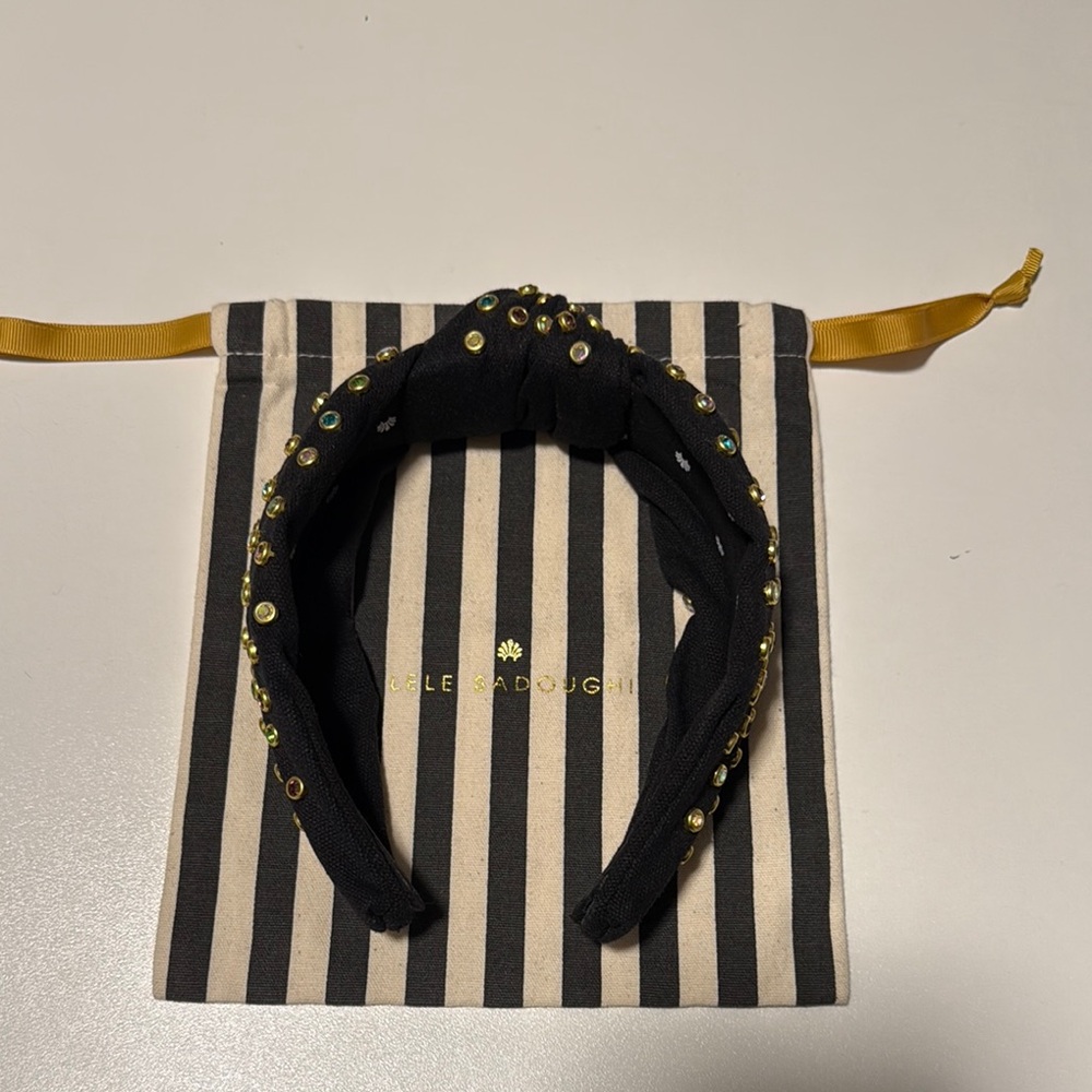 Lele Sadoughi Black Linen Embellished Headband